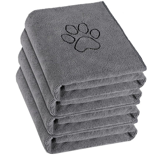 Chumia 4 Pack Dog Towel Quick Drying Dog Grooming Towel Extra Soft Absorbent Microfiber Dog Bath Towel Pet Towel for Large Dogs Cats Pet Bathing Supplies, 30 x 50 Inch, Gray