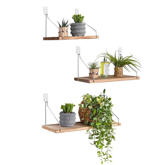 MITIME Floating Shelves Set of 3 Rustic Solid Wood Floating Shelf Wall Storage Shelves for Living Room, Bedroom, Bathroom, Kitchen Laundry, Office,no Drill Shelf (Light Color L+M+S)