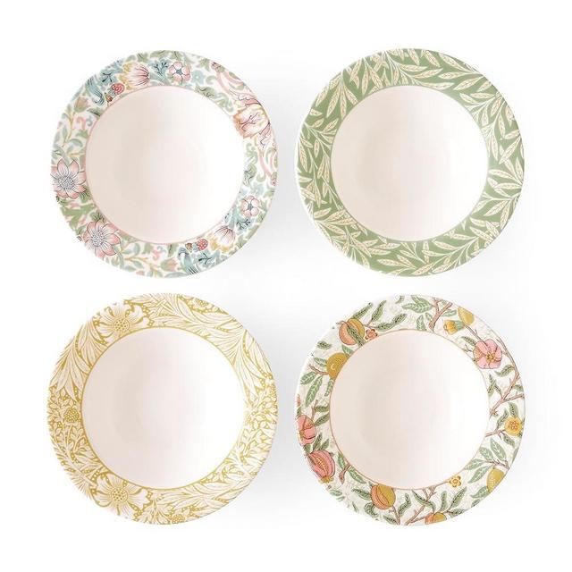 Spode Morris & Co Cereal Bowl | Set of 4 Bowls with Assorted Design for Fruit, Acai and Desserts | 7.5 Inch Bowls made of Fine Earthenware | Microwave and Dishwasher Safe | Made in England