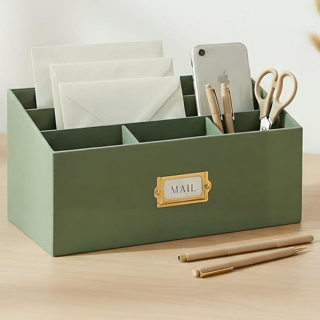 KIBAGA Stylish Linen Mail Organizer for Your Countertop – Easily Organizes Pens, Mail & More in Spacious Compartments on Any Desktop – The Perfect Desk Sorter for Paper & Office Essentials