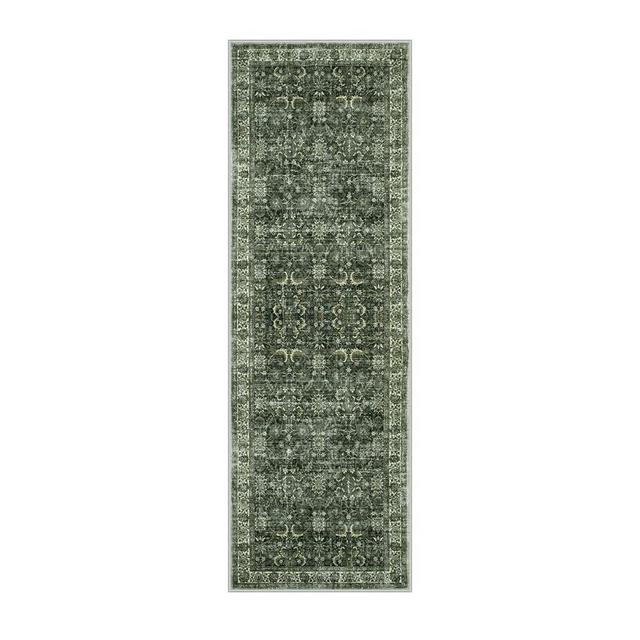 Anidaroel Runners for Hallways 2x6 Non Slip, Washable Kitchen Runner Rug, Vintage Boho Bathroom Runner Rug, Soft Indoor Throw Carpet Runner for Laundry Room Entryway, Dark Green