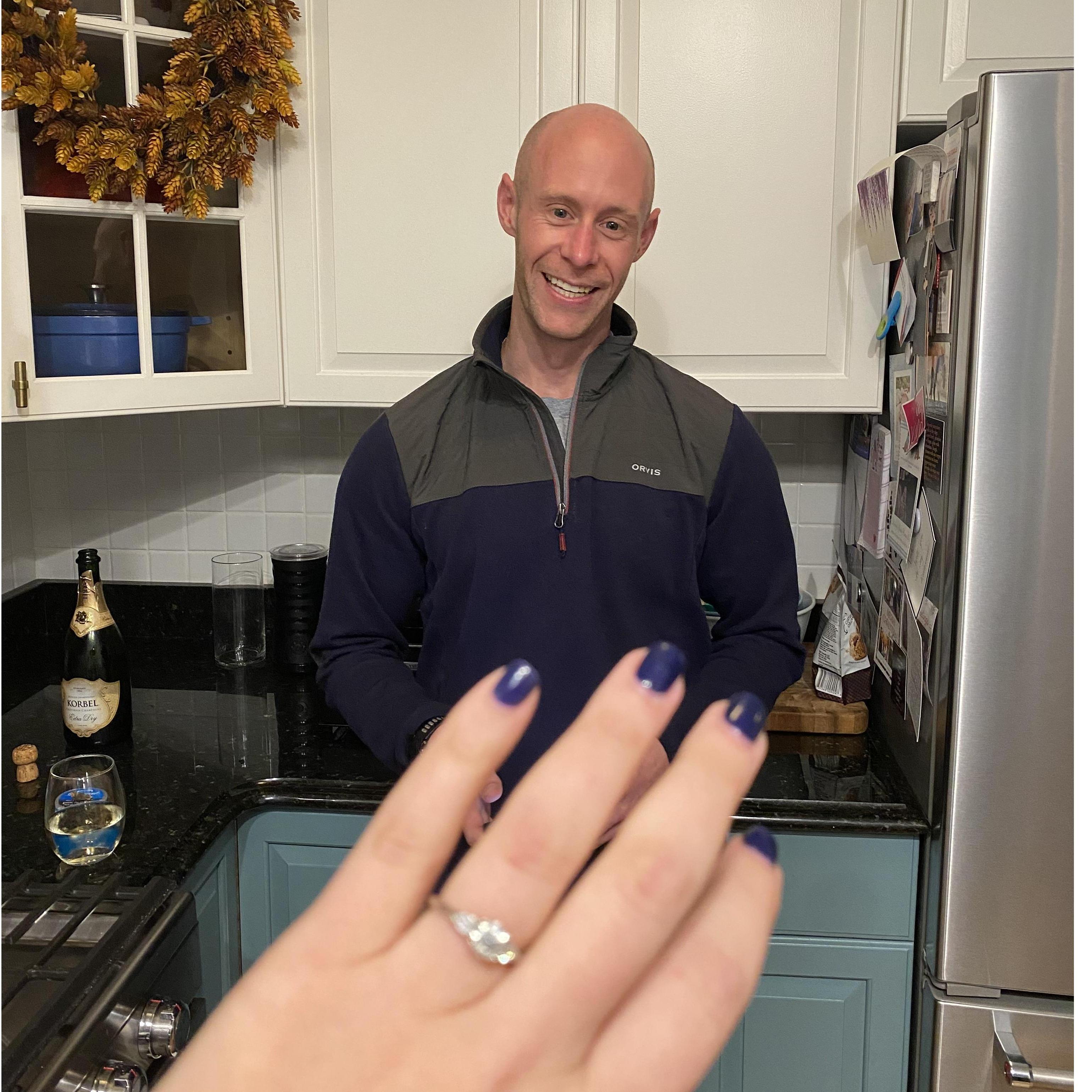 The night we got engaged. I (Katie) couldn't stop looking at Danny and think to myself, "Wow! I am so lucky I get to marry him and it's SOOO shiny!!"