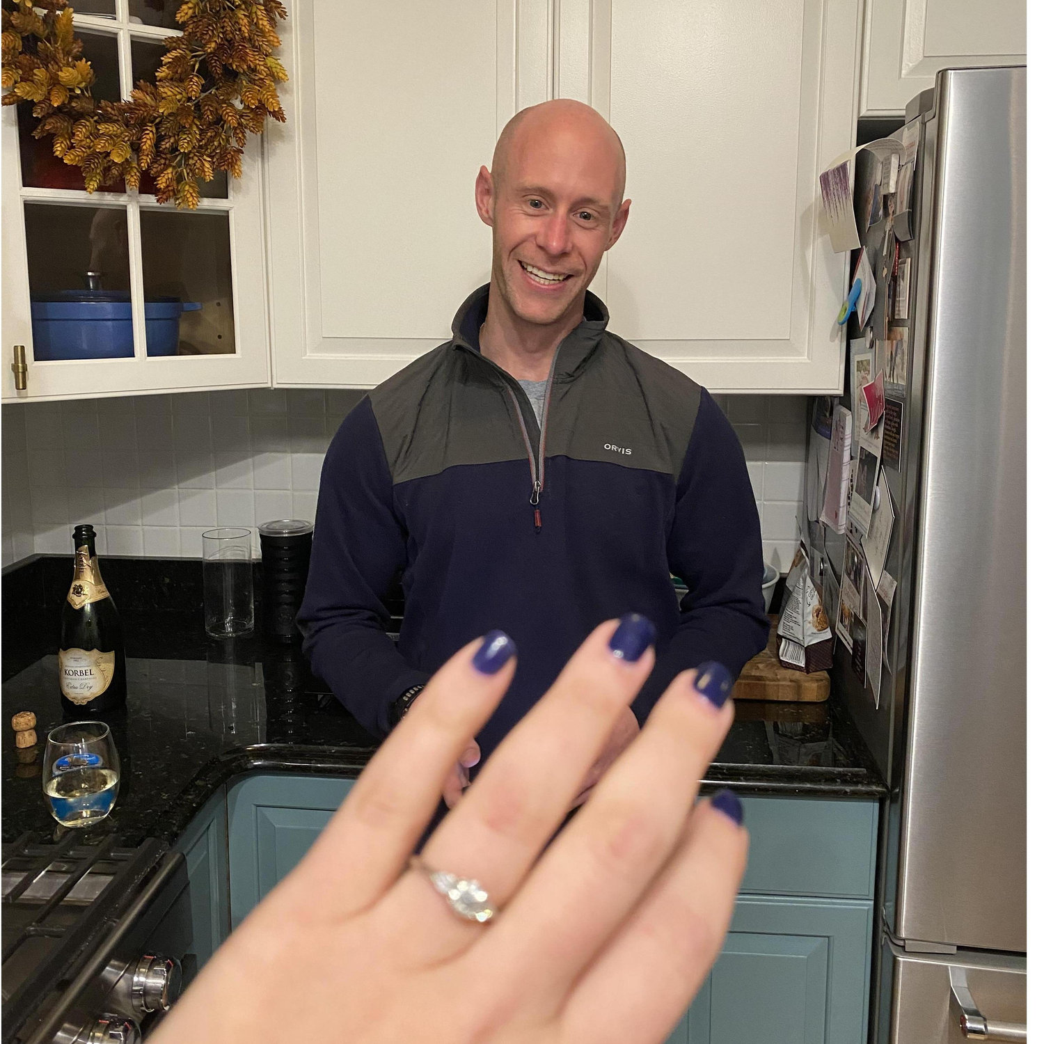 The night we got engaged. I (Katie) couldn't stop looking at Danny and think to myself, "Wow! I am so lucky I get to marry him and it's SOOO shiny!!"