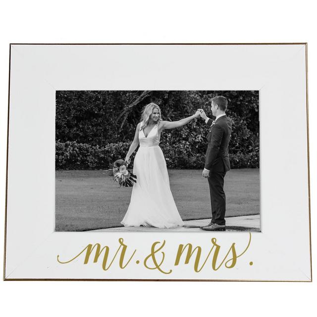 Mr and Mrs Wedding Picture Frame 5x7 in White and Gold, Bridal Shower Gift