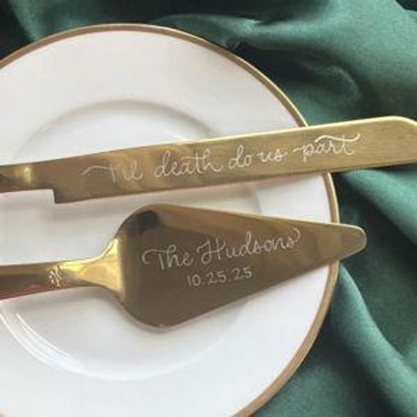 Personalized Engraved Gold Cake Cutting Set: Stainless Steel Knife, Server - Etsy