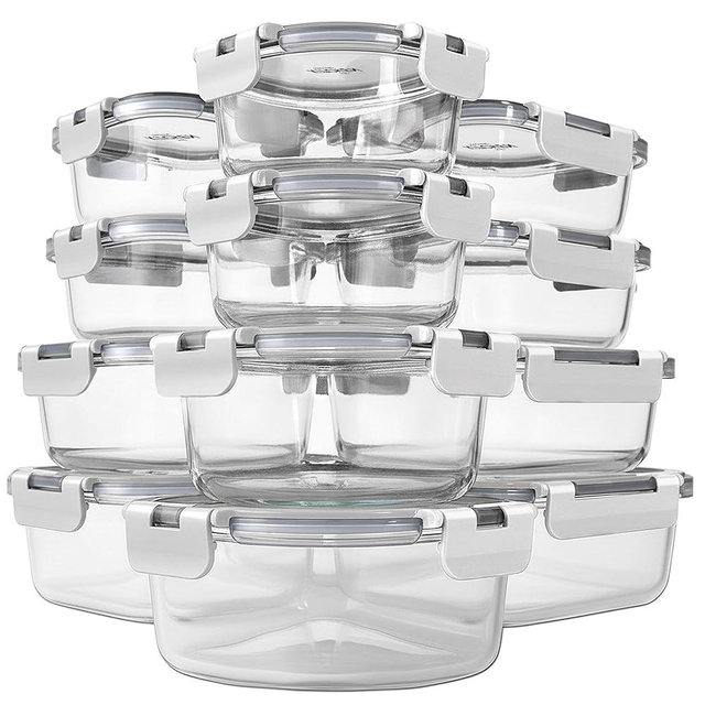 KITCHEN SHOPPE 24pc Borosilicate Glass Storage Containers with Airtight Lids | Heavy Duty, Non-Toxic Food Storage Containers for Pantry, Meal Prep, Lunch or Leftovers | Freezer/Oven/Microwave Safe