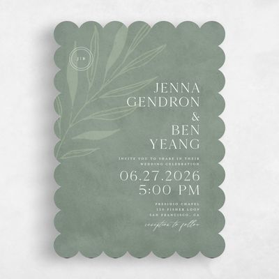 Green Scalloped Wedding Invitation - Castille Portrait