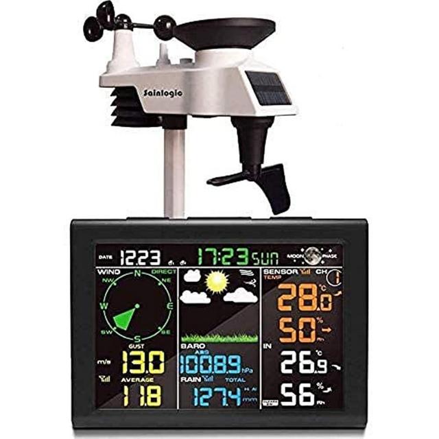 Sainlogic Wireless Weather Station with Outdoor Sensor, 5-in-1 Weather Station Indoor Outdoor with Rain Gauge,Weather Forecast, Temperature, Humidity, Air Pressure, Wind Gauge, Moon Phase, Alarm