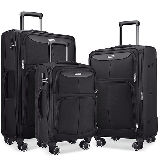 SHOWKOO Luggage Sets 3 Piece Softside Expandable Lightweight Durable Suitcase Sets Double Spinner Wheels TSA Lock Black (20in/24in/28in)­