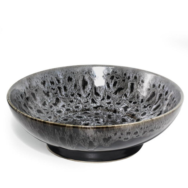 Ronanemon Ceramic Fruit Bowl,10.2" Decorative Bowl, Large Fruit Bowl for Kitchen Counter, Pedestal Bowl, Kitchen Counter Décor, Bread Candy Snacks Organizer(Black Gray)