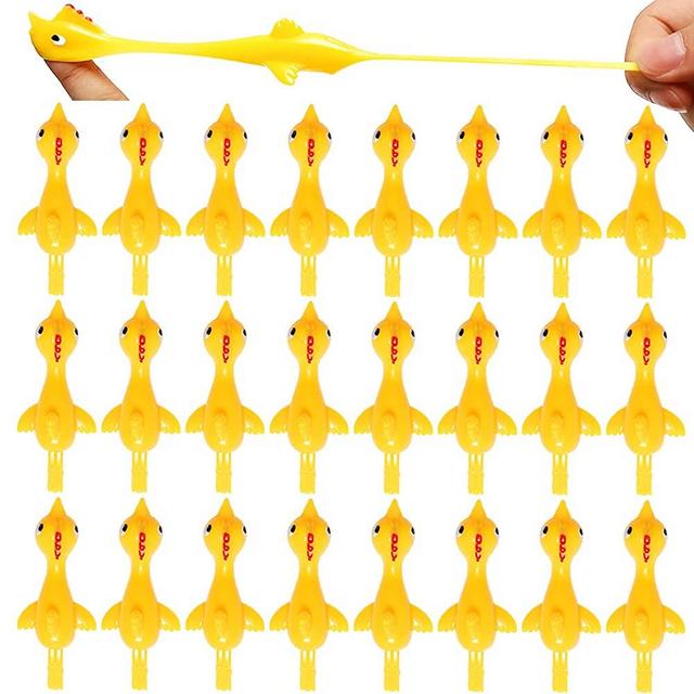 24 Pcs CiviLight Flying Rubcber Chickens Slingshot Finger Chicken Yellow Easter Day Ornament Easter Chicks Party Activity for Children