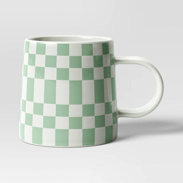 16oz Stoneware Checkerboard Mug Green - Room Essentials™