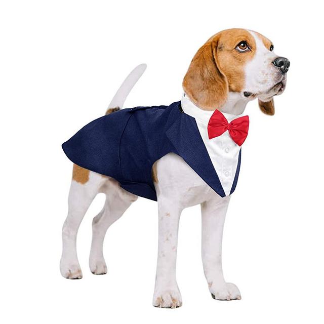 Kuoser Dog Tuxedo Dog Suit and Bandana Set, Dogs Tuxedo Wedding Party Suit, Dog Prince Wedding Bow Tie Shirt Formal Dog Weeding Attire for Large and Medium Dogs Golden Retriever Samo Bulldogs
