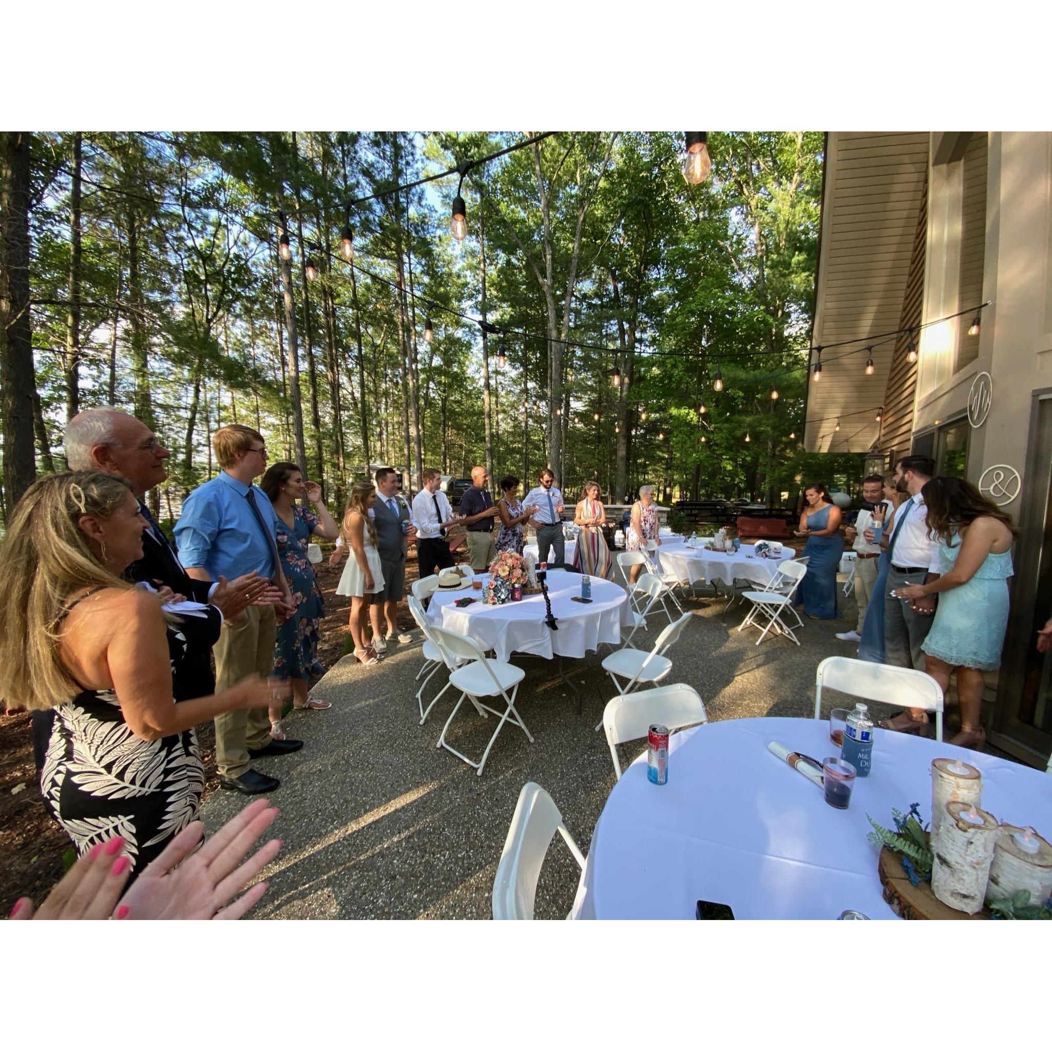 Instead of doing speeches everyone shared a memory about the bride and groom before dinner.