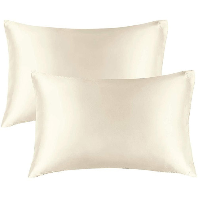 BEDELITE Satin Silk Pillowcase for Hair and Skin, Beige Pillow Cases Standard Size Set of 2 Pack Super Soft Pillow Case with Envelope Closure (20x26 Inches)