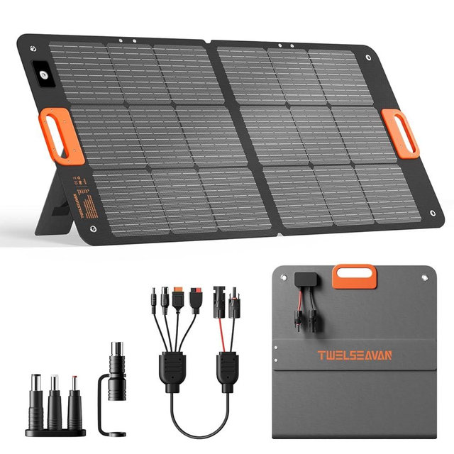 110W Portable Solar Panel for Jackery/EF/Bluetti/Anker/Goal Zero Power Station, IP68 Waterproof, 24% Efficiency, MC4 Output, ETFE Foldable Solar Charger with Adjustable Kickstand for Camping Outdoor
