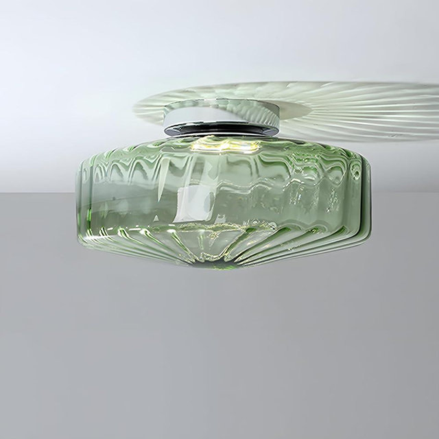 Bofea-Modern Green Ceiling Light Fixture Vintage Glass Flush Mount Ceiling Light Farmhouse Semi Flush Mount Lights Fixtures with Drum Glass Shade,Green Flush Lamp for Hallway Bedroom Foyer Bathroom