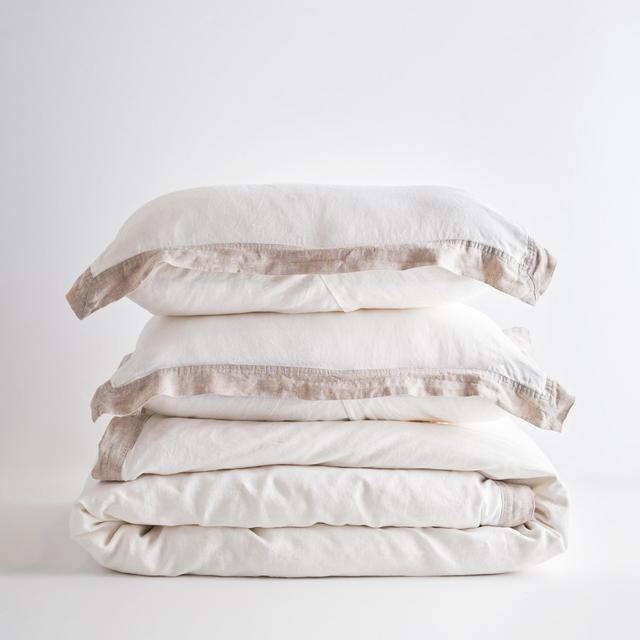 European Linen Bordered Duvet Cover Set