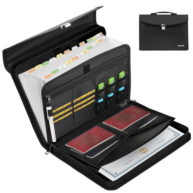 Hontom Accordion File Organizer,24 Pockets Fireproof Expanding File Folder with Multi Pockets,Portable Business Fireproof Storage Document Organizer Folder with Snap Closure for Documents and File