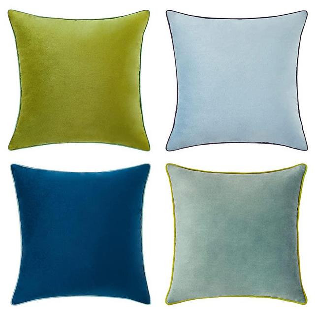 MONDAY MOOSE Decorative Throw Pillow Covers Cushion Cases, Set of 4 Soft Velvet Modern Double-Sided Designs, Mix and Match for Home Decor, Pillow Inserts Not Included (18x18 inch, Green/Blue)