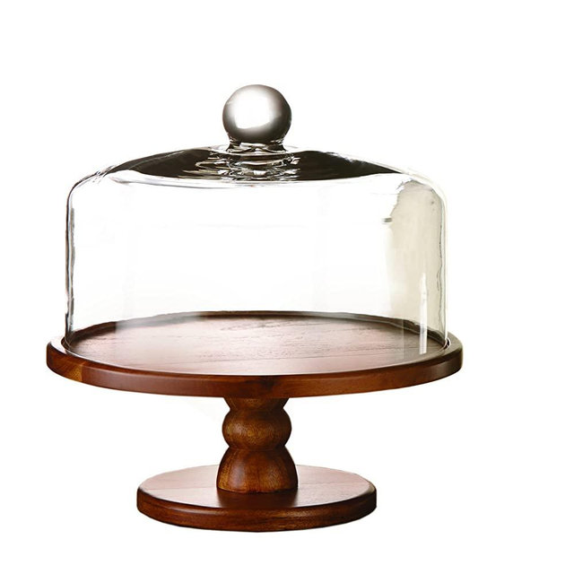 American Atelier , Brown Madera Pedestal Plate with Lid – Domed Serving Cake Stand – for Cupcakes, Pies, Veggie Platter, Desserts & Chip and Dip