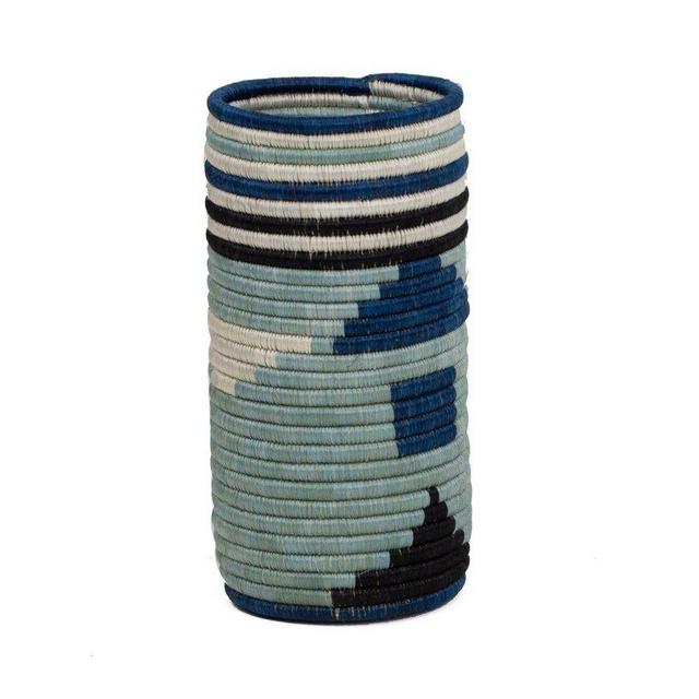 Silver Blue Abstract Vase with Glass Insert