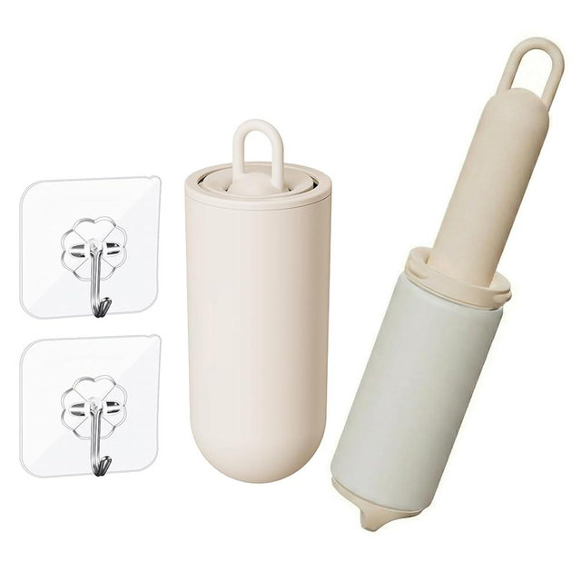YUTOFIELD Reusable Lint Roller with Cover, Mini Travel Lint Roller for Clothes, Portable Pocket Size Sticky Gel Fuzz Remover for Purse and Travel Bag, Washable Silicone Roller (Cream)