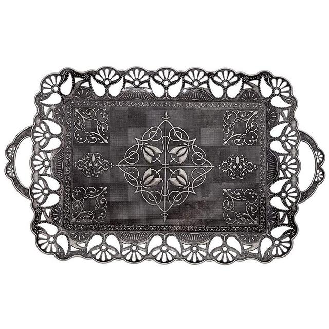 Turkish Ottoman Coffee Tea Beverage Serving Flower Tray (Antique Black)