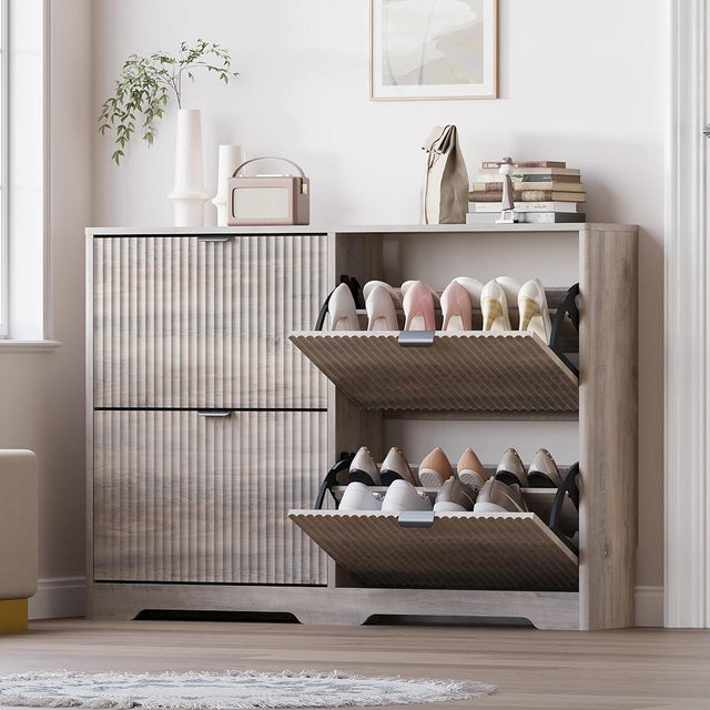 BORNOON Large Shoe Cabinet for Entryway, Shoe Rack Cabinet with 4 Flip Drawer and Adjustable Shelves for Small Apartment, Foyer