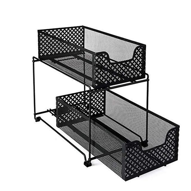 MustQ 2 Tier Organizer Baskets with Mesh Sliding Drawers, Ideal Cabinet, Countertop, Pantry, Under The Sink, and Desktop Organizer for Bathroom,Kitchen, Office.