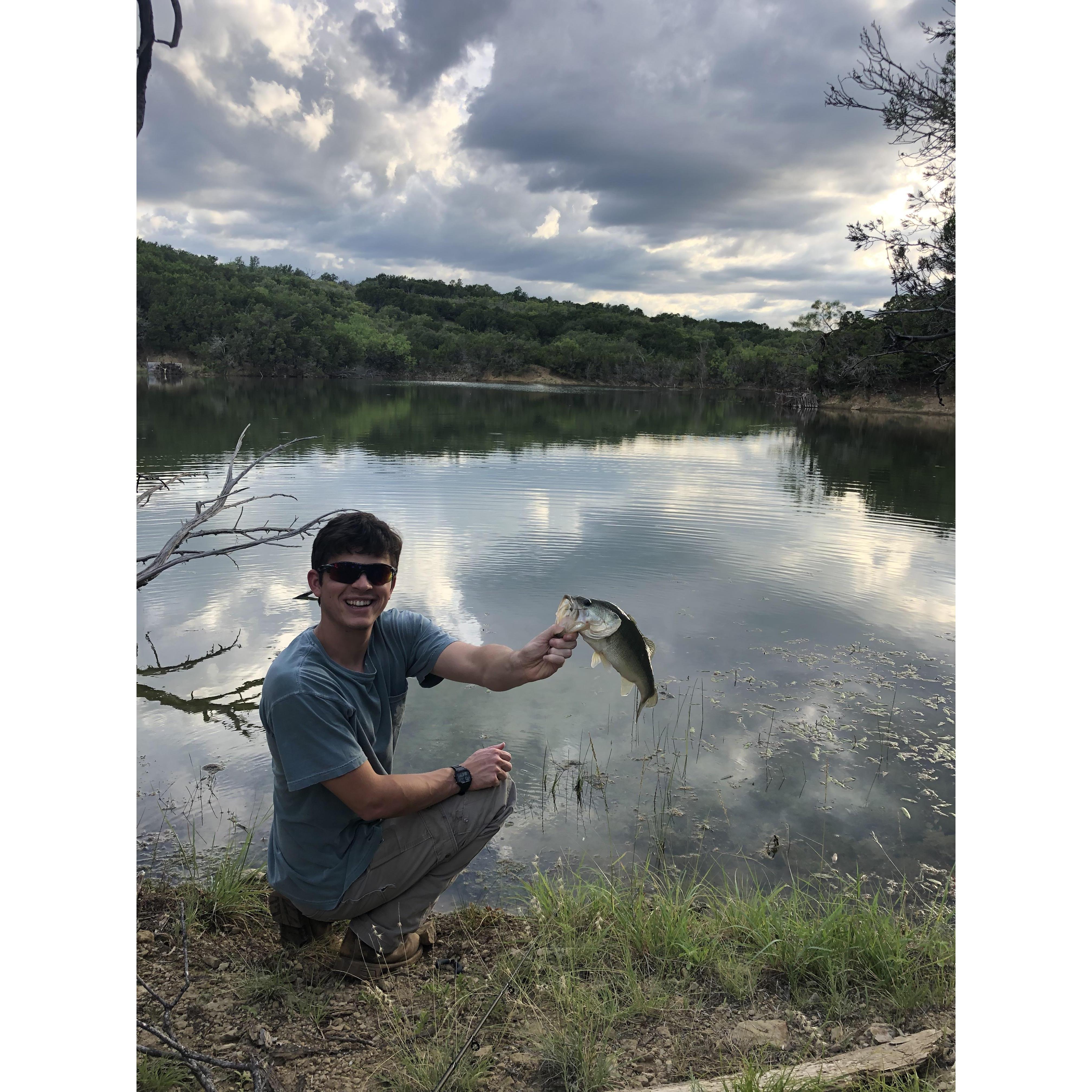We love fishing. My bass is bigger.