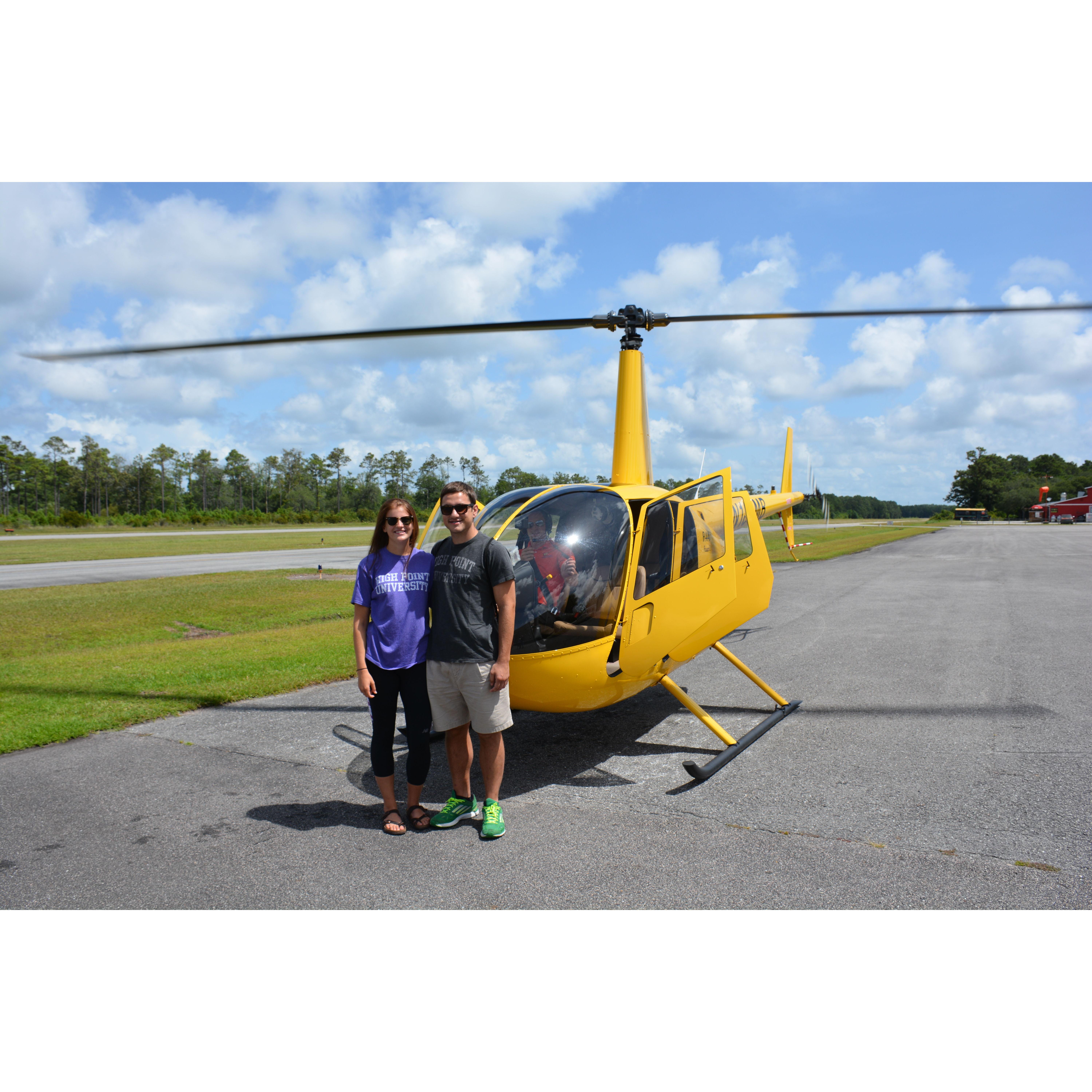 We rode a helicopter during a summer vacation in 2016. This was our first summer together.