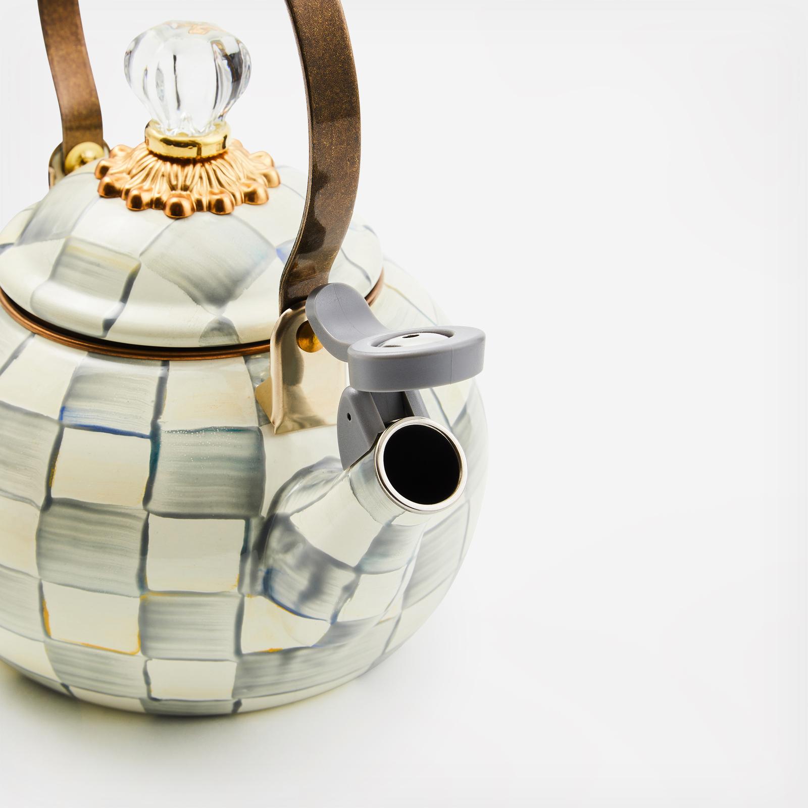 MacKenzie-Childs, Sterling Check Steel Whistling Tea Kettle | Zola