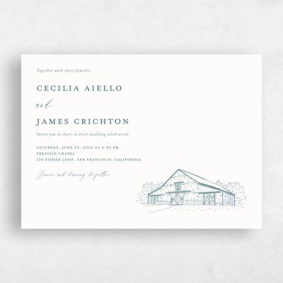 Blue Landscape Wedding Invitation - Millbrook Landscape