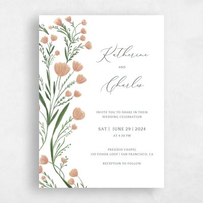 Peach Blush, Pink Wedding Invitation - Pemberton Portrait