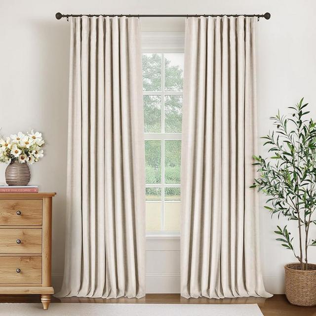 INOVADAY 100% Blackout Curtains for Bedroom, Black Out Curtains 80 Inch Long, Clip Rings Linen Blackout Drapes, Thermal Insulated Room Darkening for Living Room, 2 Panels - Cream,W50xL80