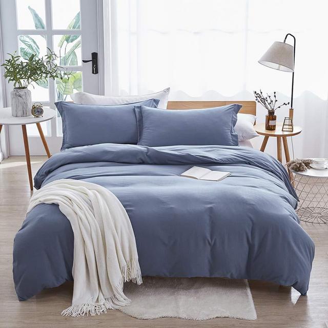 Dreaming Wapiti Duvet Cover,100% Washed Microfiber 3pcs Bedding Duvet Cover Set,Solid Color - Soft and Breathable with Zipper Closure & Corner Ties (Haze Blue, Queen)