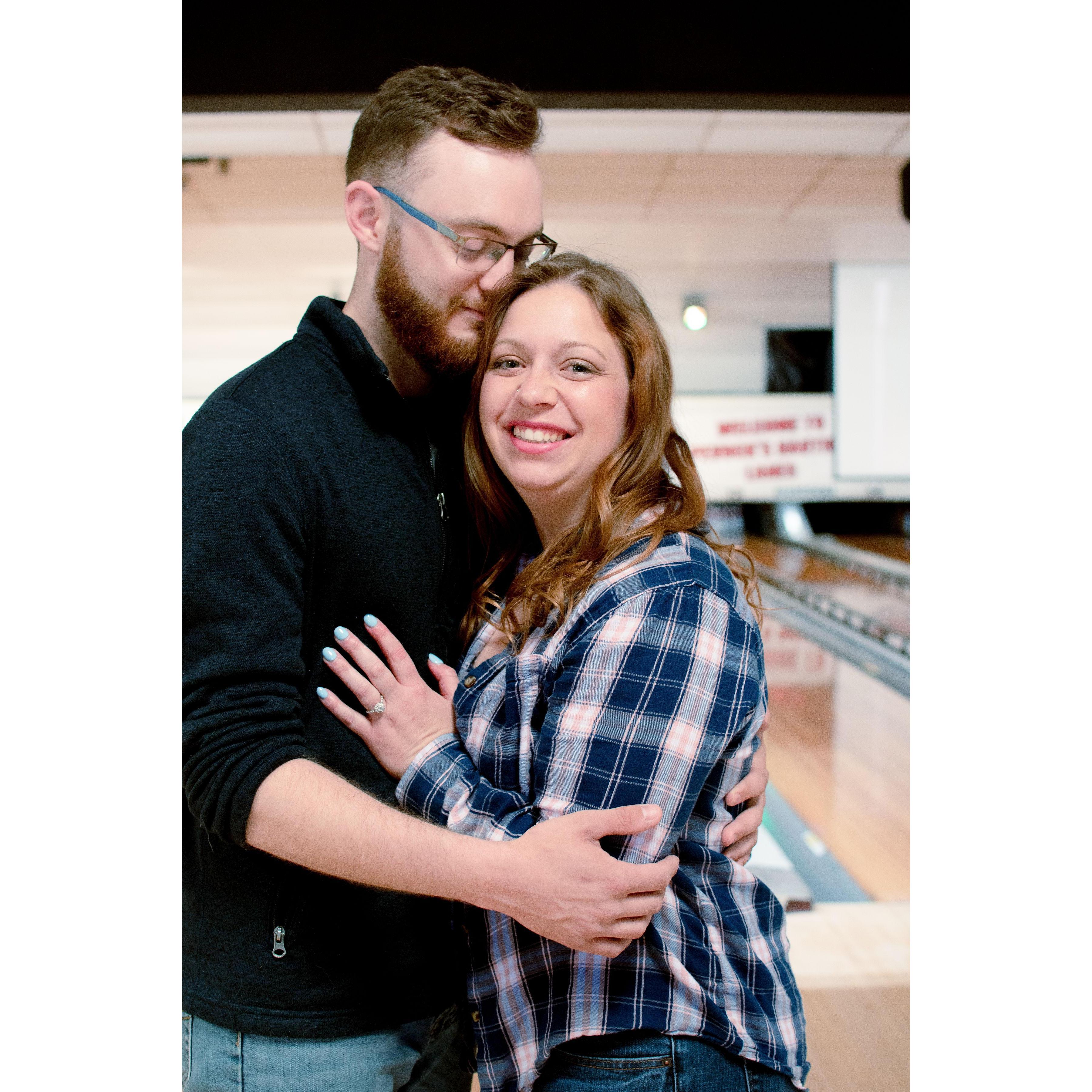 Bryce proposed to me in this bowling alley and on these lanes at a family bowling tournament! This tournament has meant a lot to our friends and family. Couldn't have asked for a better proposal.