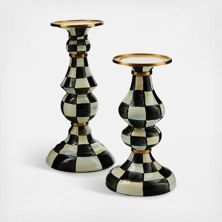 Mackenzie childs courtly check offers medium pillar candlestick