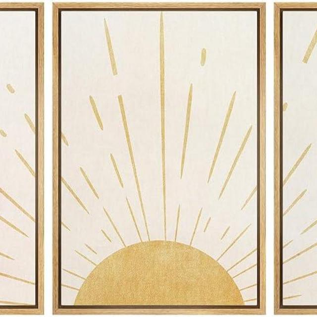 wall26 Framed Wall Art Print Set Shining Yellow Sun on The Horizon Geometric Nature Illustrations Modern Art Mid-Century Modern Scenic for Living Room, Bedroom, Office - 16"x24"x3 Natural