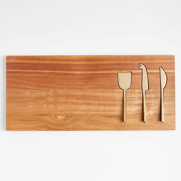 Octavia Small Wood Serving Board With Cheese Knives