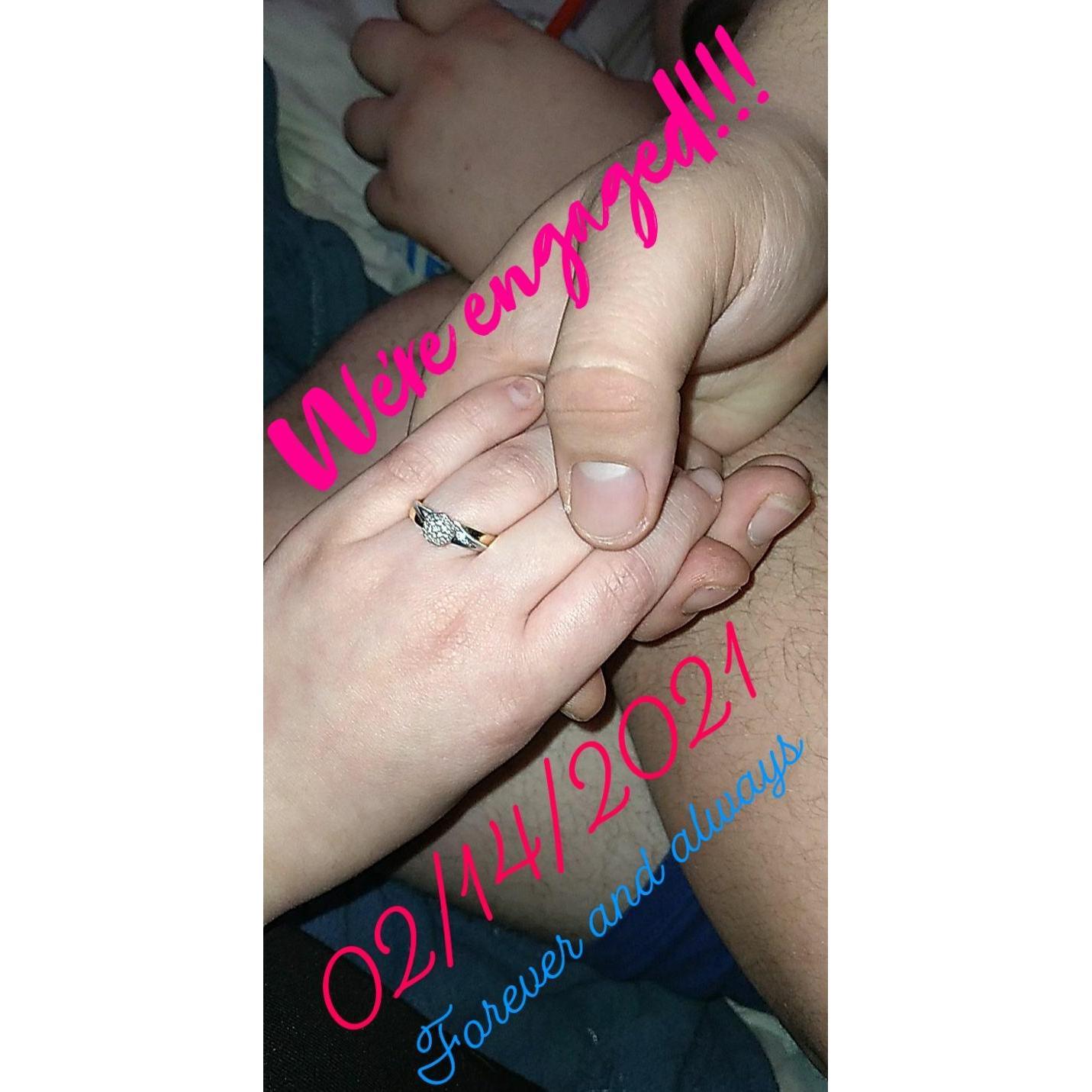 My beautiful ring and our engagement announcement photo.