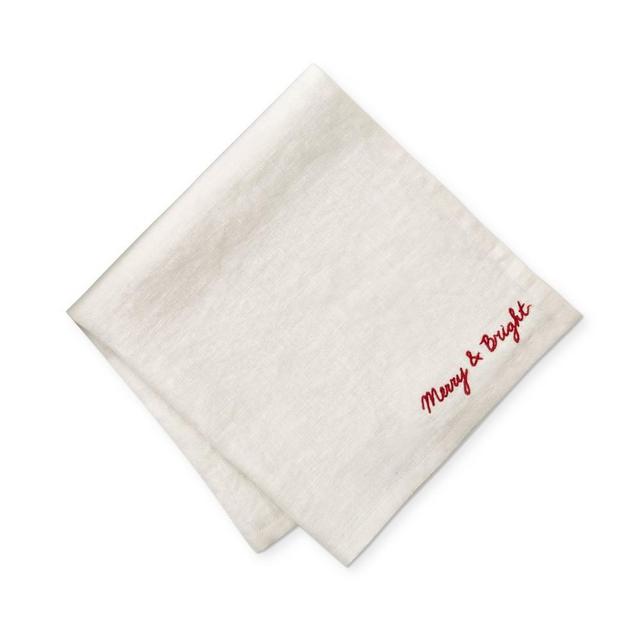 Merry & Bright Embroidered Linen Napkins, Set of 4