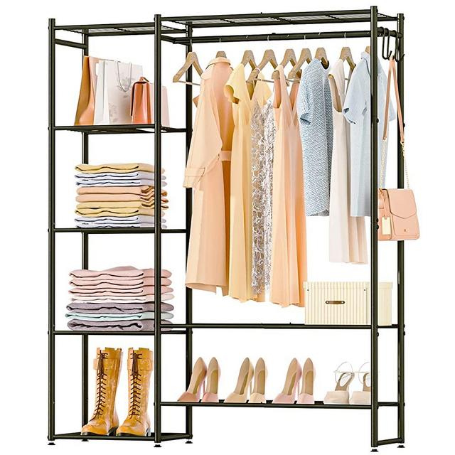 Neprock Clothing Rack with Shelves, Portable Wardrobe Closet for Hanging Clothes with Hanging Rods, Free Standing Closet Rack Shelves Closet Organizers and Storage
