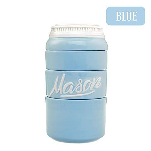 Goodscious Blue Ceramic Mason Jars Measuring Cups - Kitchen Set - Baking Supplies Dry and Liquid Ingredient - Retro and Farmhouse Decor - Dishwasher and Microwave Safe - Rustic Accessory - 4 Piece Set