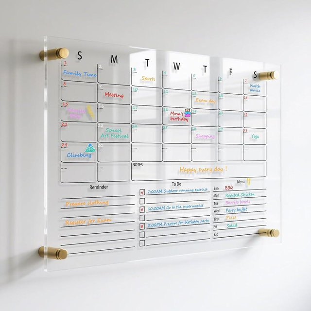 IJIJIJ- 28×20” Clear Acrylic Calendar for Wall, Acrylic Wall Calendar Dry Erase Board, Reusable Monthly Whiteboard, Family Planner for Wall with 8-Color Markers, Perfect for Home, Office & Classroom