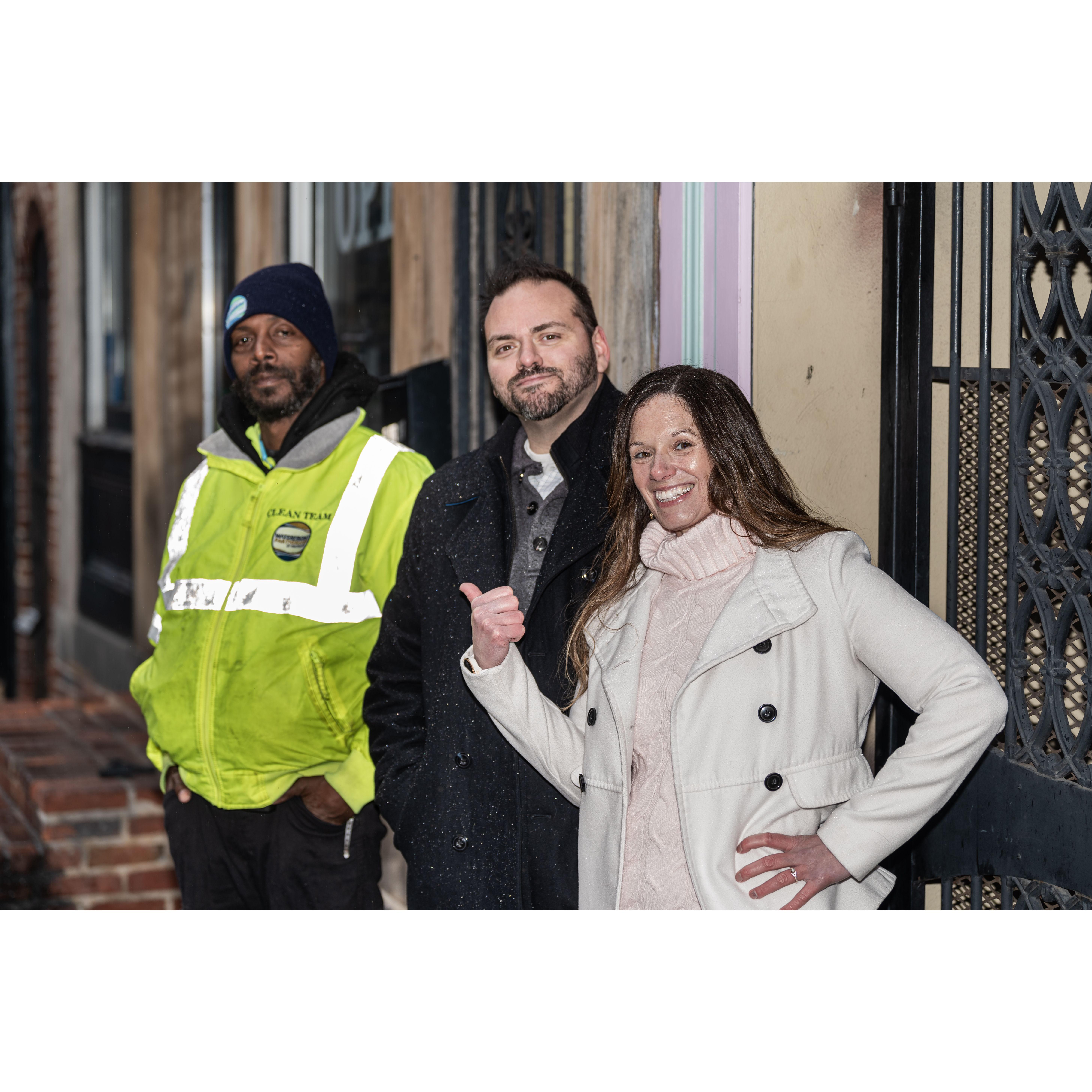 While taking our engagement photos, we received plenty of congratulations and well wishes. One of the workers we met was especially kind, and we knew we had to get a professional picture with him.