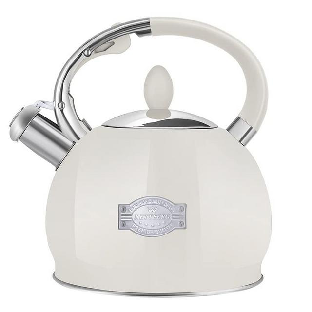 RETTBERG Tea Kettle for Stovetop Whistling Tea Kettles Retro Black Stainless Steel Teapots, 2.64 Quart (Milk White)