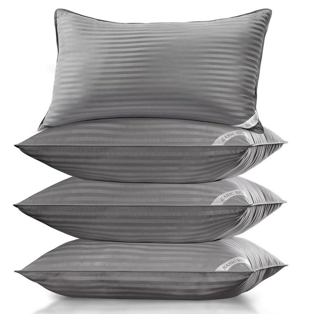 Basic Beyond King Size Pillows Set of 4 - Soft 20 x 36 Inches 4 Pack King Down Alternative Pillows for Back, Stomach or Side Sleepers, Grey