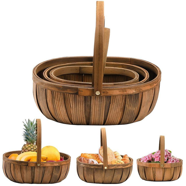 Lawei 3 Pack Wicker Bread Baskets, Wood Chip Picnic Basket with Handles, Handmade Woven Fruits Vegetable Storage Serving Basket Holder, Gift Packing Woven Basket, Flower Girl Baskets for Wedding
